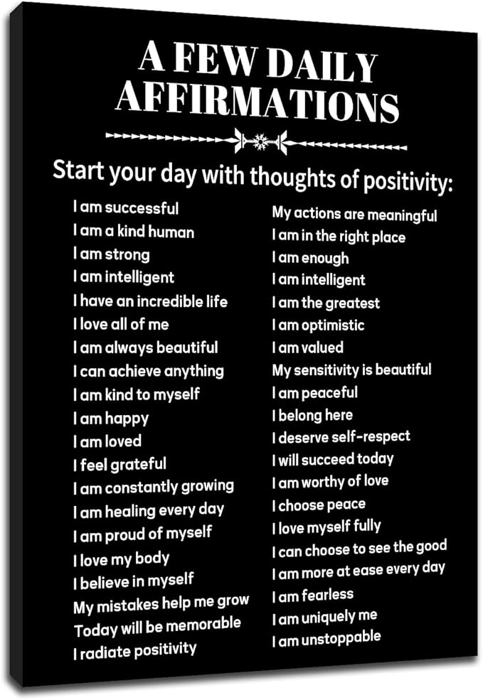 Inspirational Canvas Wall Art Motivational Poster Print Positive A Few Daily Affirmations Quotes Picture Painting Home Decor for Gym Office Living Room Workplace Stretched and Framed [30''Wx 40''H]