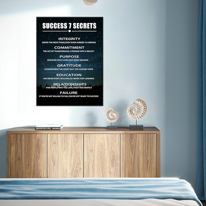 Inspirational Office Canvas Wall Art With Frames Motivational Wall Decor for Office Positive Entrepreneur Quotes Success 7 Secrets Poster Print for Living Room Workplace Ready to Hang [18''Wx24''H]