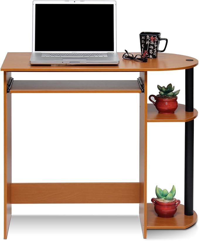 Furinno Simplistic Easy Assembly Computer Desk, With Keyboard Tray, Light Cherry/Black