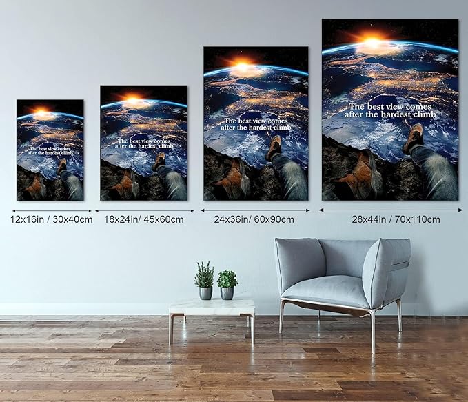 Extra Large 1 Big Pieces Office Canvas Wall Art Motivational Quotes The Best View Comes After The Hardest Climb Wall Pictures HD Print Gift Choice for Friends Gallery Wrapped Ready to Hang-28"Wx44"H