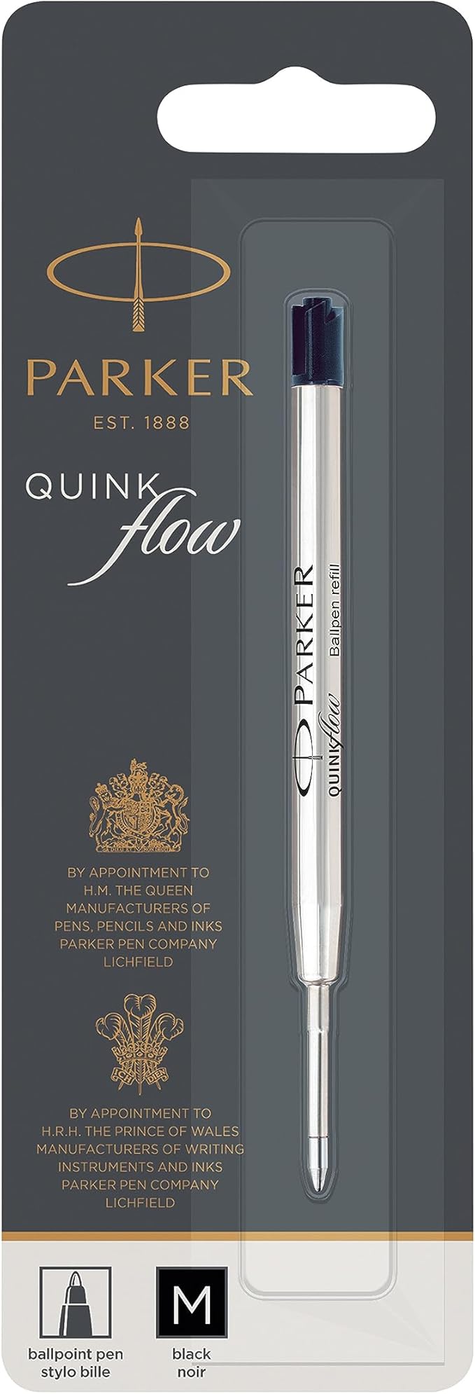 Parker Quinkflow Ballpoint Pen Ink Refill, Medium Tip, Black (Pack of 2)