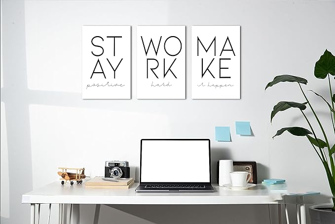 SHMAO Office Canvas Wall Art Motivational Wall Decor, 3 Piece Modern Positive Quotes Print Pictures for Office Wall Decor Women Inspirational Framed Artwork Home Office Decor 12”x18”x3 Panels