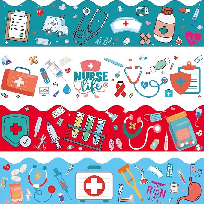 88Feet Nurse Healthcare Workers Bulletin Board Borders for Doctor Nurse Day Party Decoration Medical Nurse Themed Hospital Bulletin Board Sticker Nursing School Classroom Graduation Decorations