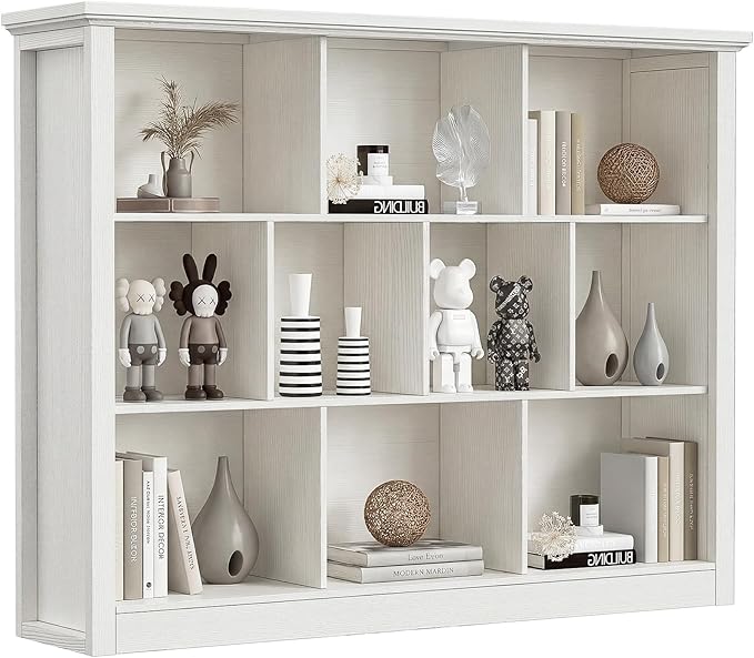 Unikito 10 Cube Storage Book Shelf - 50" Wide Wood Cube Storage Organizer, Wooden 3 Tiers Floor Standing Low Bookcase for Living Room, Bedroom, Home Office, Kids Room