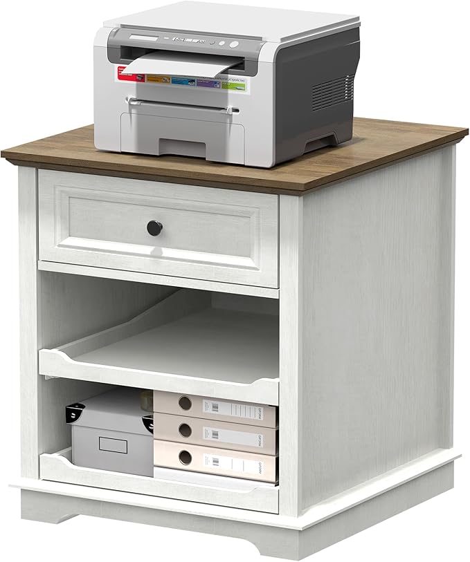 Lateral File Cabinet 3 Drawer File Cabinet with Charging Station, Printer Stand with Open Adjustable Storage Shelves, Lateral Filing Cabinet for Home Office