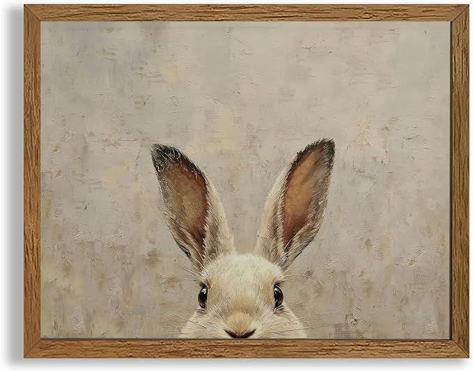 AVECCO Framed Vintage Funny Bunny Easter Wall Art, Cute Farmhouse Aesthetic Wall Decor, Easter Rabbit Art Prints for Bathroom Living Room Bedroom Dining Room Office Decoration Ready to Hang 8x10 inch