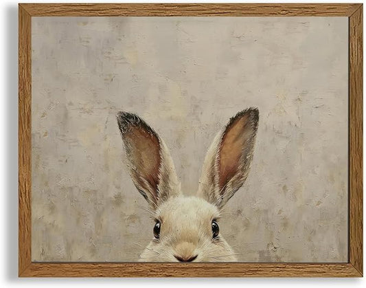 AVECCO Framed Vintage Funny Bunny Easter Wall Art, Cute Farmhouse Aesthetic Wall Decor, Easter Rabbit Art Prints for Bathroom Living Room Bedroom Dining Room Office Decoration Ready to Hang 8x10 inch