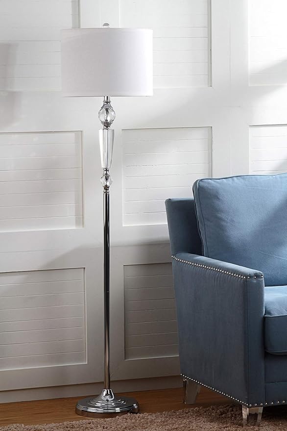 SAFAVIEH Lighting Collection Savannah Clear Crystal/ Chrome 60-inch Living Room Bedroom Home Office Standing Floor Lamp (LED Bulb Included)