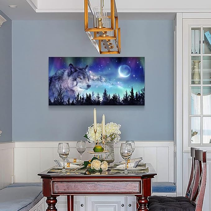Canvas Wall Art For Living Room Large Wall Decor Paintings For Bedroom Modern Family Wall Decorations For Office Abstract Aurora Scenery Canvas Art Wolf Decor Pictures Artwork Posters Home Decor