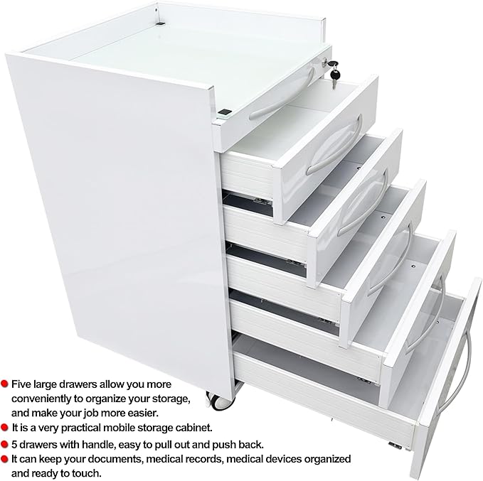 Storage Cabinet Office Mobile File Cabinet 5 Drawers Utility Mobile Storage Cabinet Stainless Steel Moving Side Cabinet Portable Storage Device with Brake Wheels