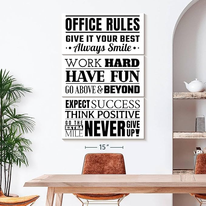 Elephant Stock - Fun Office Rules Wall Art - Vertical Multi Panel Canvas - 3 Piece Living Room Wall Decor - Digital Art Inspirational And Typography Multi Piece Wall Art - White And Black Decor - 32" x 50"