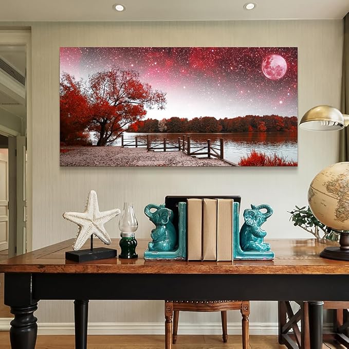 Lapremoly Large Canvas Wall Art For Living Room Modern Wall Decor For Bedroom Red Tree Landscape Wall Paintings Starry Sky Wall Pictures Framed Prints Artwork Office Decor Room Home Decor 24X48 inch