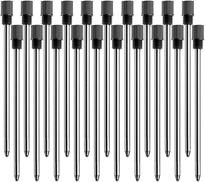 PASISIBICK 2.75'' Black Ink Crystal Pen Refills, Standard D1 Ballpoint Pen Refill (Remove Black Hat), Metal Refills(Pack of 20)
