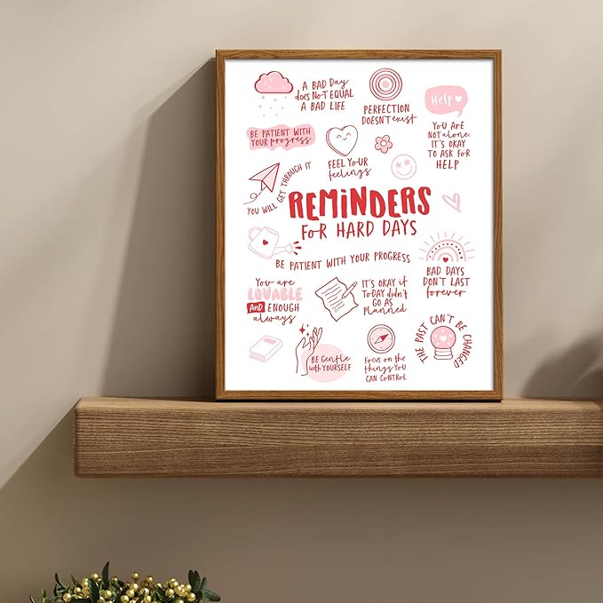 uniro Vintage Wall Art, Reminders for Hard Days, Mental Health Office Decor, Therapy Poster, Positive Affirmations, Calming Corner Wall Art, CBT Home Decor WallArt (8" x 10"-UNFRAMED)