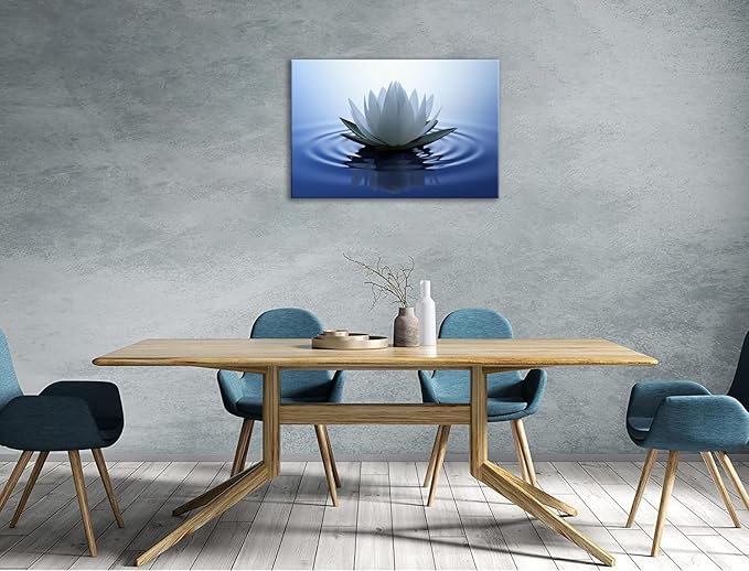 White Lotus Wall Art Canvas Pictures Print Spiritual Meditation Artwork Poster for Yoga Room Bathroom Zen Spa Photo Decor Framed Ready to Hang (24x 36inch)