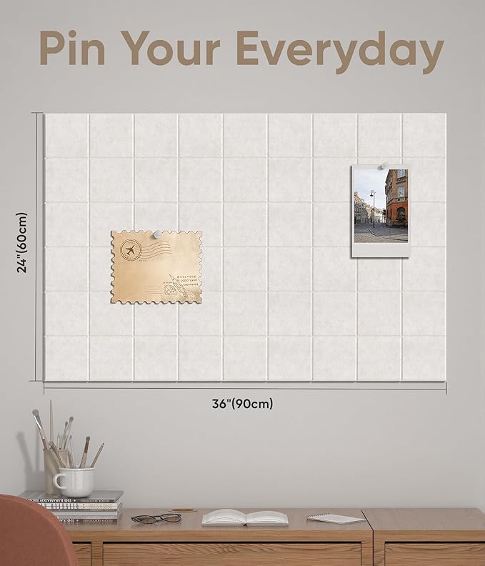 Large Cork Board for Walls 36" x 24", 6 Pack Felt Wall Tiles with Push Pins for Office Home, Pin Board Bulletin Board for Photo Pictures, Oatmeal