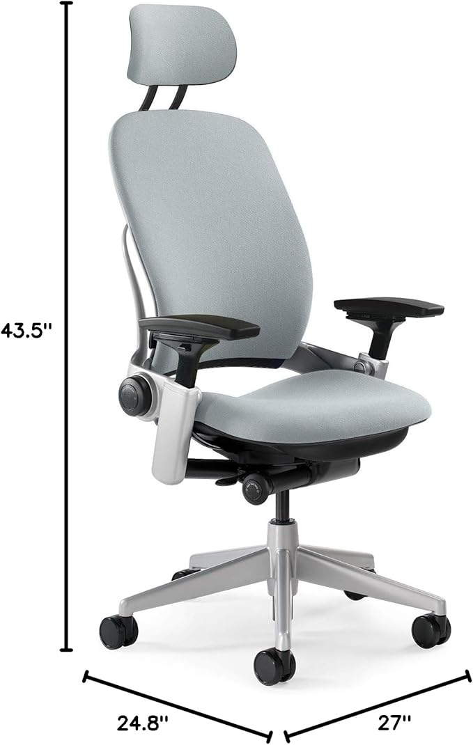 Steelcase Leap Task Chair: Platinum Base - 4D Adjustable Arms - Headrest - Hard Floor Casters