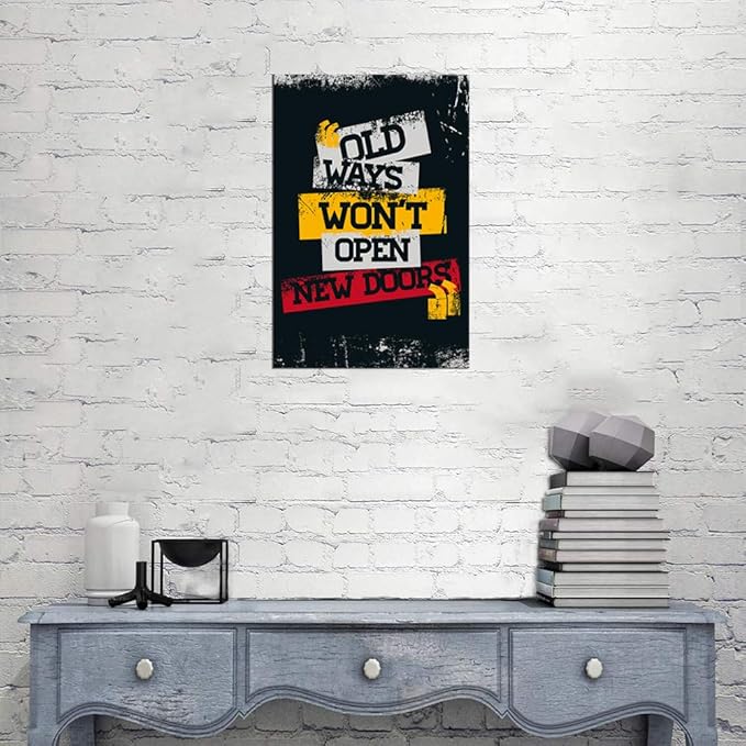 Old Ways Won't Open New Doors-Inspirational Quote Paintings Canvas Pictures Office Wall Art Motivational Posters Colorful Artwork Wooden Framed Home Decor Gallery Wrapped Easy to Hang-12x16 in