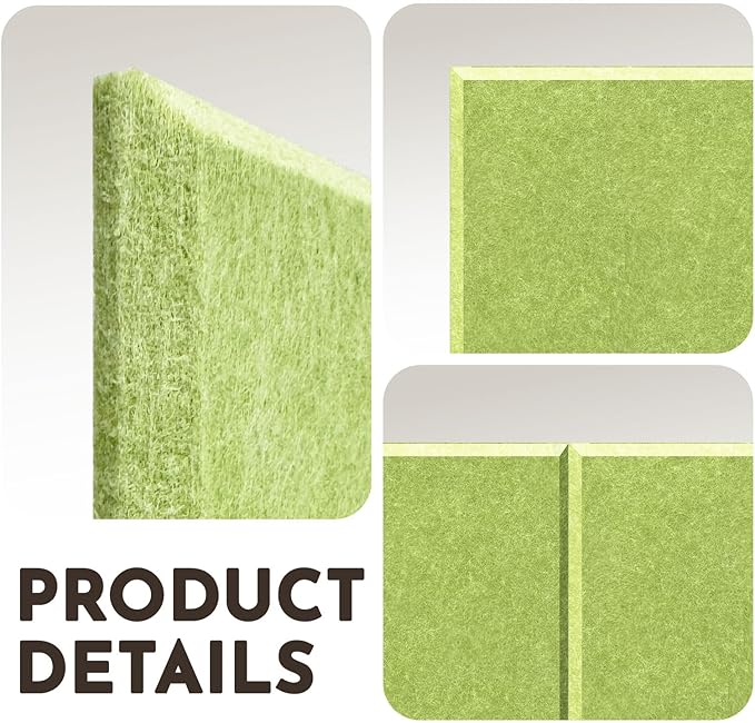 MISSDAY Green Acoustic Wall Panel Large Felt Bulletin Board 48" x 36" Cork Board for Wall, 12-Pack Boards with 72 Adhesive Tabs, 50 Pins, Pin Board for Home Office Classroom Soundproof Wall Tile