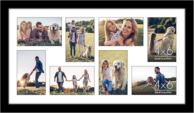 Americanflat 12x22 Collage Picture Frame with Polished Plexiglass - Fits Eight 4x6 Photos or One 12x22 Photo - Gallery Wall Frame Set - Signature Collection - Photo Frame for Wall Display – Black