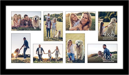 Americanflat 12x22 Collage Picture Frame with Polished Plexiglass - Fits Eight 4x6 Photos or One 12x22 Photo - Gallery Wall Frame Set - Signature Collection - Photo Frame for Wall Display – Black