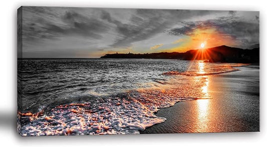 Yxbhhym-Bedroom Wall Decor Black and White Beach Pictures Canvas Wall Art for Living room Seascape Artwork for Walls Ocean Paitnings Poster Sea Sunset Art Print Framed Office Bathroom Decorations