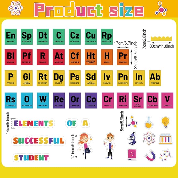 Science Chemistry Bulletin Board Decorations Set Chemistry Periodic Table Poster Bulletin Board Kit Paper Cutouts for Back to School Classroom Laboratory Home Wall Door Decor Supplies