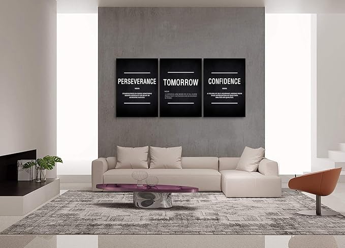 Modern Art Inspirational Giclee Canvas Wall Art Combination PERSEVERANCE TOMORROW CONFIDENCE Art Print Office Teamwork Home Classroom Wall Decor Set of 3 Framed Ready to Hang-60¡±Wx28¡±H