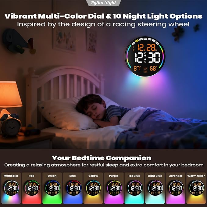 Large Digital Wall Clock with 10.3" LED Display,Alarm,Countdown Timer,DST,Temperature,Humidity,Auto-Dimming,Remote Control,Night Light for Classroom,Bedroom,Living Room,Office,Gym