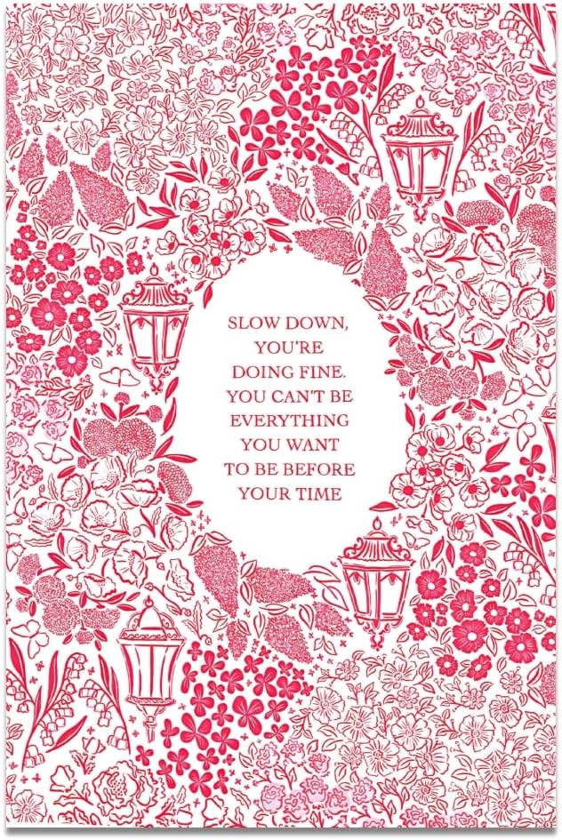 Balsuka Slow Down You're Doing Fine Music Posters Motivational Quote Pink Wall Art Vintage Floral Positive Daily Reminder Song Lyrics Canvas Print Aesthetic Office Home Decor 8x12inch Unframed
