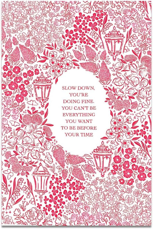 Balsuka Slow Down You're Doing Fine Music Posters Motivational Quote Pink Wall Art Vintage Floral Positive Daily Reminder Song Lyrics Canvas Print Aesthetic Office Home Decor 8x12inch Unframed