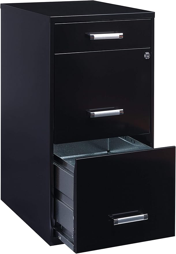 18in. Deep 3 Drawer Metal Organizer File Cabinet with Pencil Drawer, Black