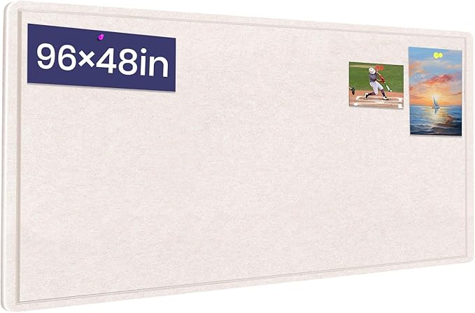 Extra Large Bulletin Board, 95 X 47 inches Cork Board with 30 Pushpin, 8' x 4' Felt Cork Board Notice Pin Board, Self-Adhesive Vision Board Mood Board Foldable Photo Board for Wall - Oatmeal