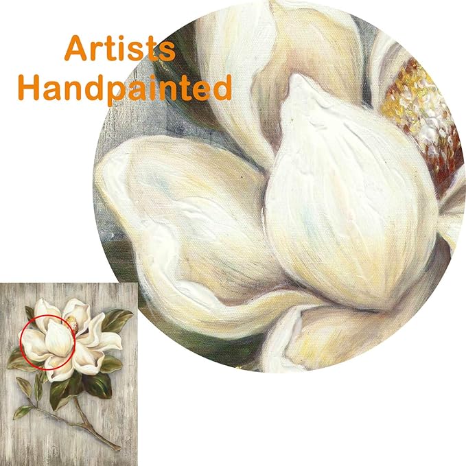 UTOP-art Floral Canvas Wall Art Painting White Rose Flower Green Leaves Hand Painted Texture Picture Artwork For Bedroom plant wall decor Bathroom Walls (18'' x 24'' x 1 Panel)