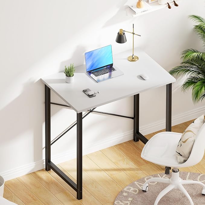 OLIXIS Small Computer Desk for Home Office, 32 Inch Writing Desk for Small Spaces, Study Table with X-Shaped Reinforcement, Sturdy Bedroom Table with Metal Frame, Easy Assembly, Black&White