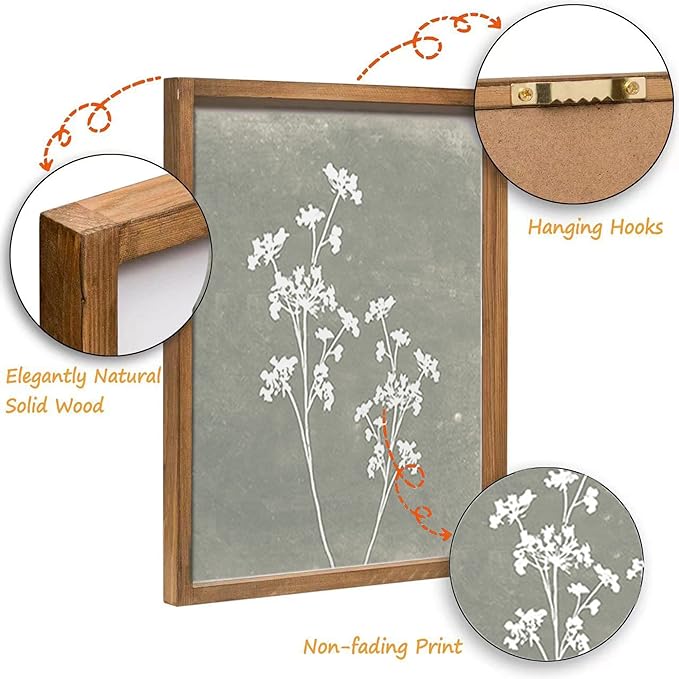 Liswit Framed Boho Wall Art Set of 4 for Wooded Minimalist Botanical Print Wall Art for Rustic Vintage Farmhouse Home Kitchen Wall Decor (Brown, 12x16)