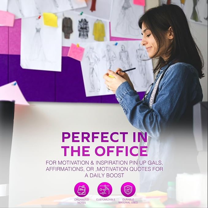 Large CorkBoard - 48x36 inches, 12 Felt Board Tiles with Removable Adhesive Tape Cork Boards for Walls Cork Board for Office Pin Board Bulletin Board (30x30, Magenta Ombre Collection)
