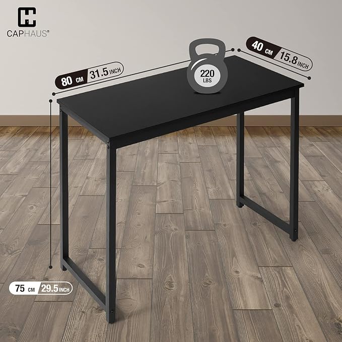 CAPHAUS 32 Inch Modern Computer Desk for Home Office, Gaming & Small Spaces - Easy Assembly, P2 Particle Board, Steel Legs, 220 lbs, Black