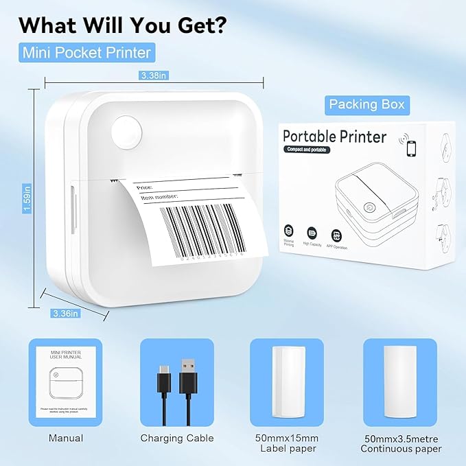 Label Maker Machine with Tape - Inkless Mini Bluetooth Label Printer with Multiple Templates, Wide Waterproof Labels, Portable Thermal Sticker Labeler for School Home Office Kitchen Organization