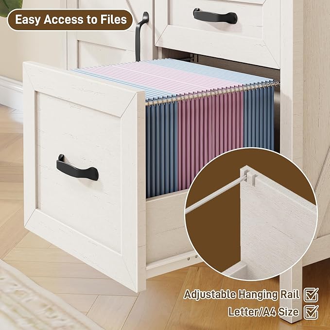 Farmhouse Lateral Filing Cabinet, Lateral File Cabinet with 3 Drawers and Storage Cabinet, Wooden Printer Stand with File Drawer for Letter/A4 Size Hanging File for Home Office, Rustic White