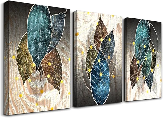 Abstract Canvas Wall Art For Living Room Family Wall Decor For Bedroom Kitchen Artwork Abstract Leaves Canvas Prints Painting Modern Office Decor Wall Pictures Bathroom Home Decor 12" X 16" 3 Piece