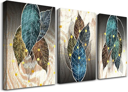 Abstract Canvas Wall Art For Living Room Family Wall Decor For Bedroom Kitchen Artwork Abstract Leaves Canvas Prints Painting Modern Office Decor Wall Pictures Bathroom Home Decor 12" X 16" 3 Piece