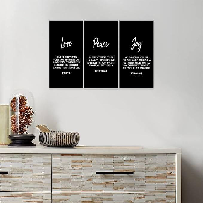 3 Piece Inspirational Wall Art, Black Sayings Prints Picture, Quotes "Love Peace Joy" Motivational Canvas Art for Religious Decor Gifts, Stretched And Framed Artwork for Home Wall Decor (36"Wx24" H)