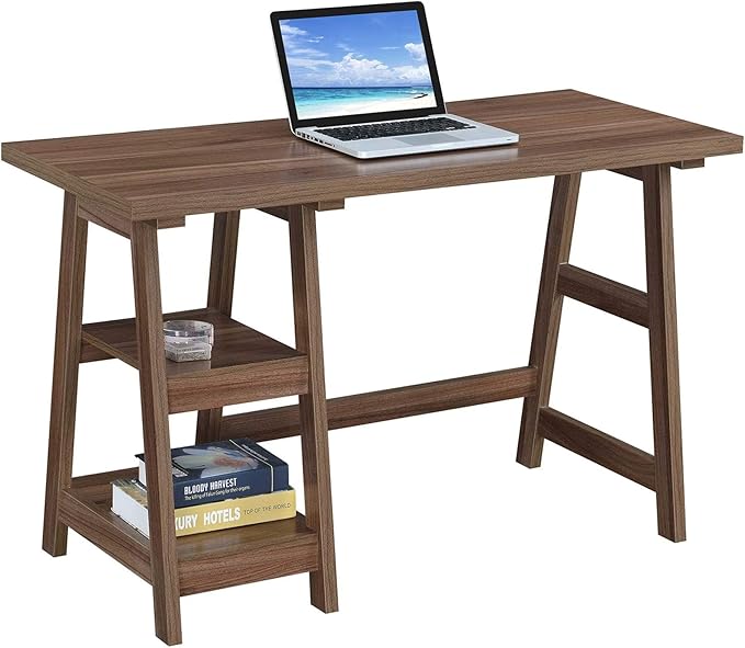 Convenience Concepts Designs2Go Trestle Desk 47" - Modern Desk or Vanity with Shelves, for Office, Dorm, Living Room, Cappuccino