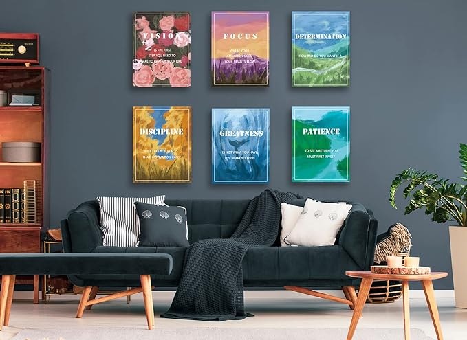 Landscape Canvas Wall Art，Motivational Wall Art Decoration Painting .Suitable forGym, Library, Office, Living Room and Home Deco,Tabletop/Hanging，6-Pack(29x38cm) Framed