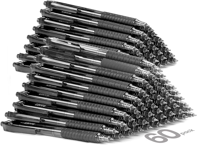 Sooez 60 Pack Bulk Pens Ballpoint Smooth Writing pens, Black Ink Pen, Medium Point 1.0mm Click Pens for Journaling, Office Supplies for Nurse,Server