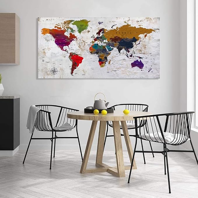 ZEYDRT Canvas Wall Art world map Wall Art for Office Living Room Home Decorations artwork Canvas Art Wall Decor map of the world Wall Decoration Vintage Office for Home Bedroom Decoration20 x40 …
