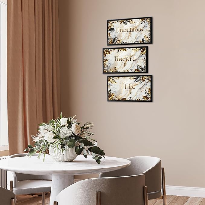 Visual Art Decor Office Decor Sign Canvas Wall Art Gold Grey Leaves Painting Black Frame Sayings Pictures Canvas Print 8"x16"x3Pcs, with Hooks Home Office Decoration for Woman and Man