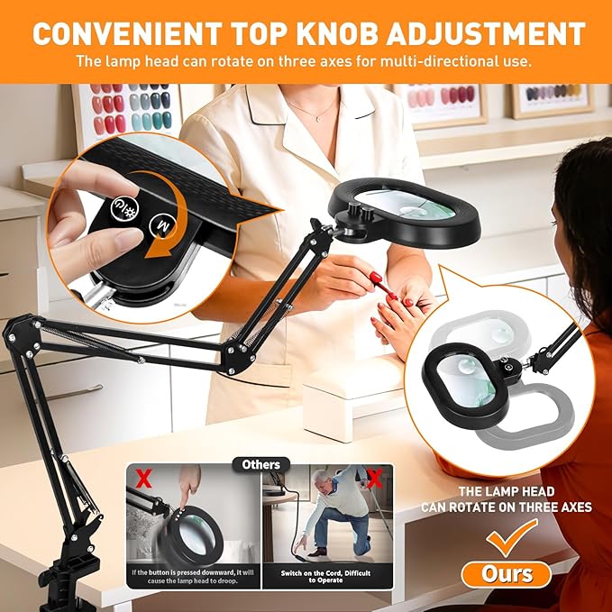 12X&30X Ultra Long Arm Magnifying Glass with Light, Three-axis Rotation Infinite Color Dimmable Magnifying Lamp, Lighted Magnifier Workbench Light for Craft, Reading(12X&30X 35in Oval Clamp)
