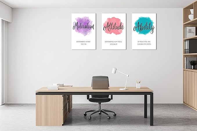 3 Piece Motivational Quotes Watercolor Canvas Print Pictures Wall Decor, Framed Artwork for Home Office, 16"x24" x 3 Pcs